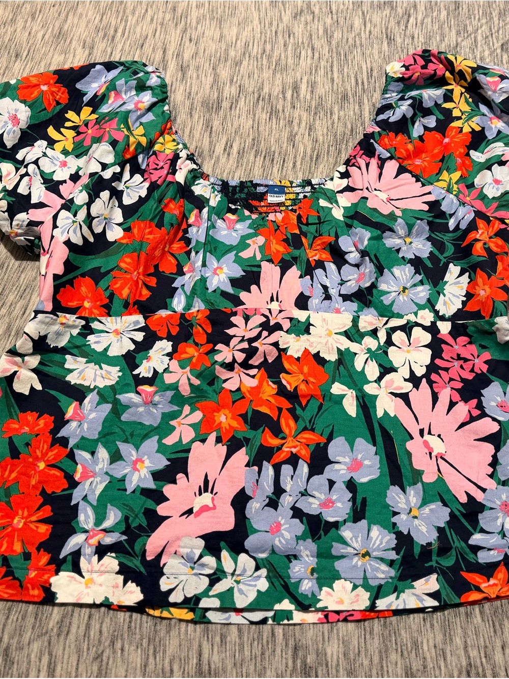Old Navy Black Floral Puff-Sleeve Crop Top NWT
